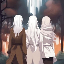 A high-quality digital art piece depicts two girls standing back to back