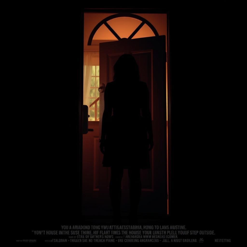 A cinematic poster featuring a woman in silhouette, standing at the closed door of her home, embodying the struggle of agoraphobia