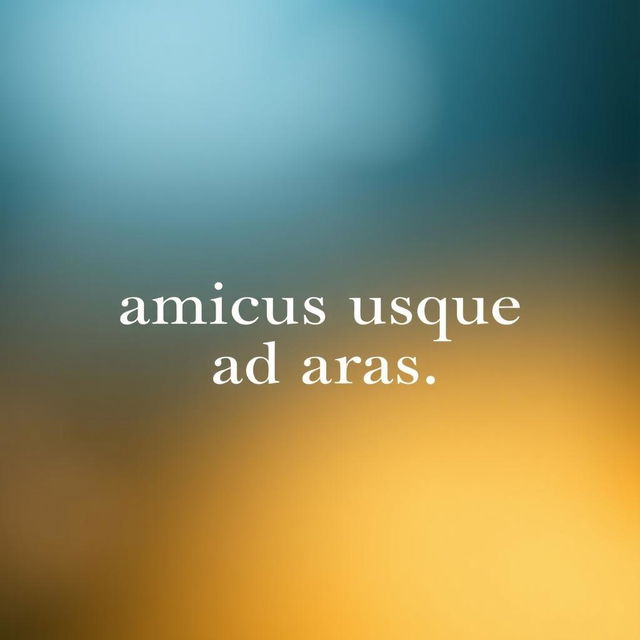 An elegant image featuring a refined typeface in white, with the phrase 'amicus usque ad aras' prominently displayed