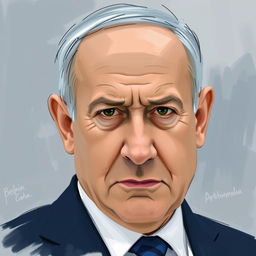 A portrait of Benjamin Netanyahu depicted in an artistic style that combines sketch and oil paint techniques