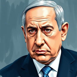 A portrait of Benjamin Netanyahu depicted in an artistic style that combines sketch and oil paint techniques