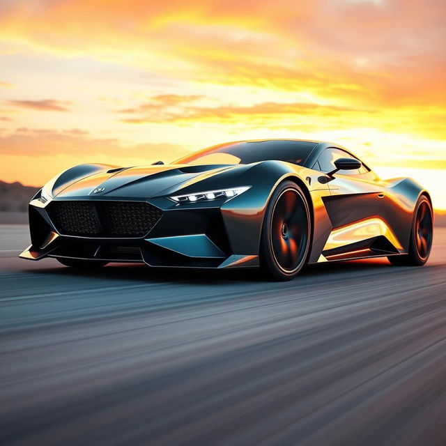 A stunning and sleek supercar design featuring the Lumina Ingram, showcasing its aerodynamic curves and futuristic bodywork