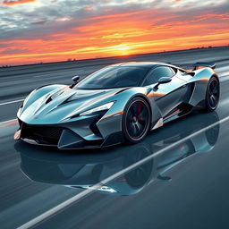A stunning and sleek supercar design featuring the Lumina Ingram, showcasing its aerodynamic curves and futuristic bodywork