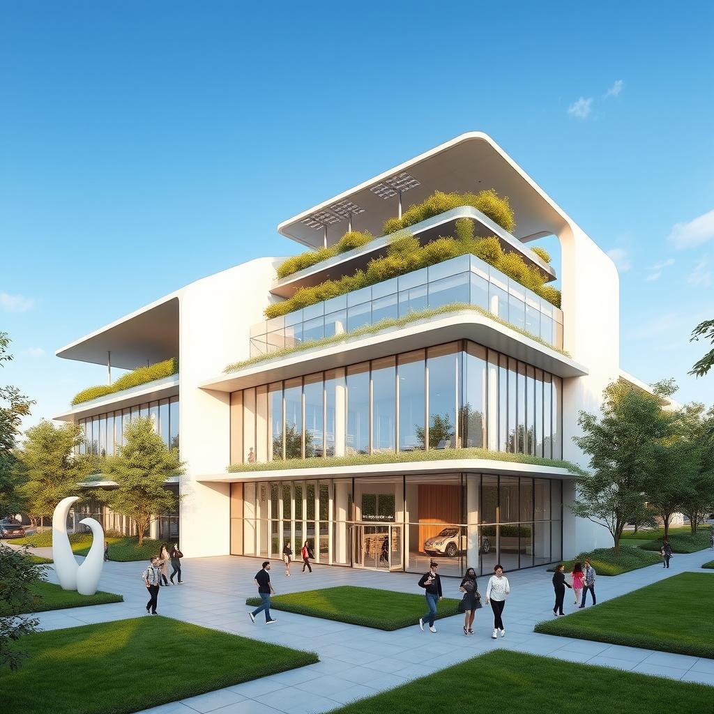 A stunning rendering of a modern architectural building, showcasing sleek lines and a futuristic design