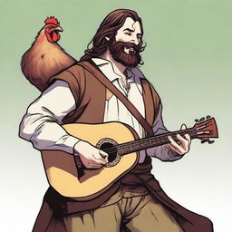 This is an ultra-realistic comic-style image of a bard, who despite his hideous ugliness, smiles cheerfully while playing a lute