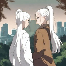 An image of highest quality, portraying two girls standing back to back