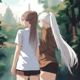 An image of highest quality, portraying two girls standing back to back