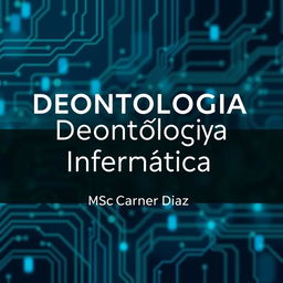 An elegant and sophisticated promotional banner for a course titled "Deontología Informática" administered by MSc Carmen Díaz
