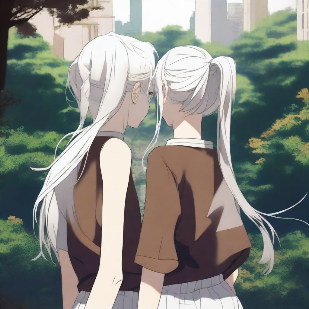 An image of highest quality, portraying two girls standing back to back