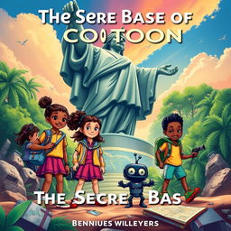 A colorful and adventurous book cover for a children’s novel titled 'The Secret Base of Cotonou'