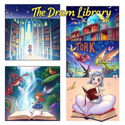 A beautifully illustrated storyboard concept for 'The Dream Library', featuring mystical and enchanting elements