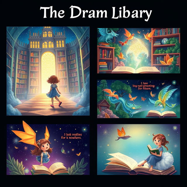 A beautifully illustrated storyboard concept for 'The Dream Library', featuring mystical and enchanting elements