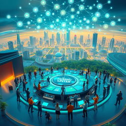 An artistic representation of a 'Fusion Center', showcasing a dynamic blending of technology and human interaction