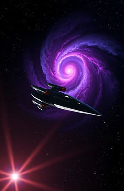 A stunning interstellar scene featuring the Shandaraz Space, inspired by Star Trek, with a colorful nebula in the background