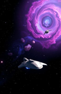A stunning interstellar scene featuring the Shandaraz Space, inspired by Star Trek, with a colorful nebula in the background