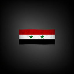 A somber representation of the Syrian flag, displaying the vertical stripes of red, white, and black with two green stars in the center