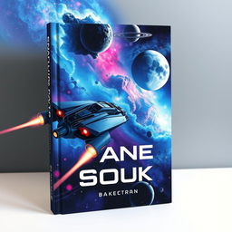 A stunning sci-fi book cover featuring a dynamic space exploration scene