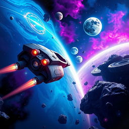 A stunning sci-fi book cover featuring a dynamic space exploration scene
