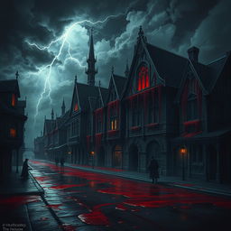 A dramatic scene depicting the town of Soran as if it were literally bleeding