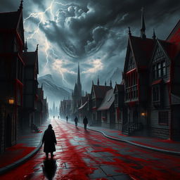 A dramatic scene depicting the town of Soran as if it were literally bleeding