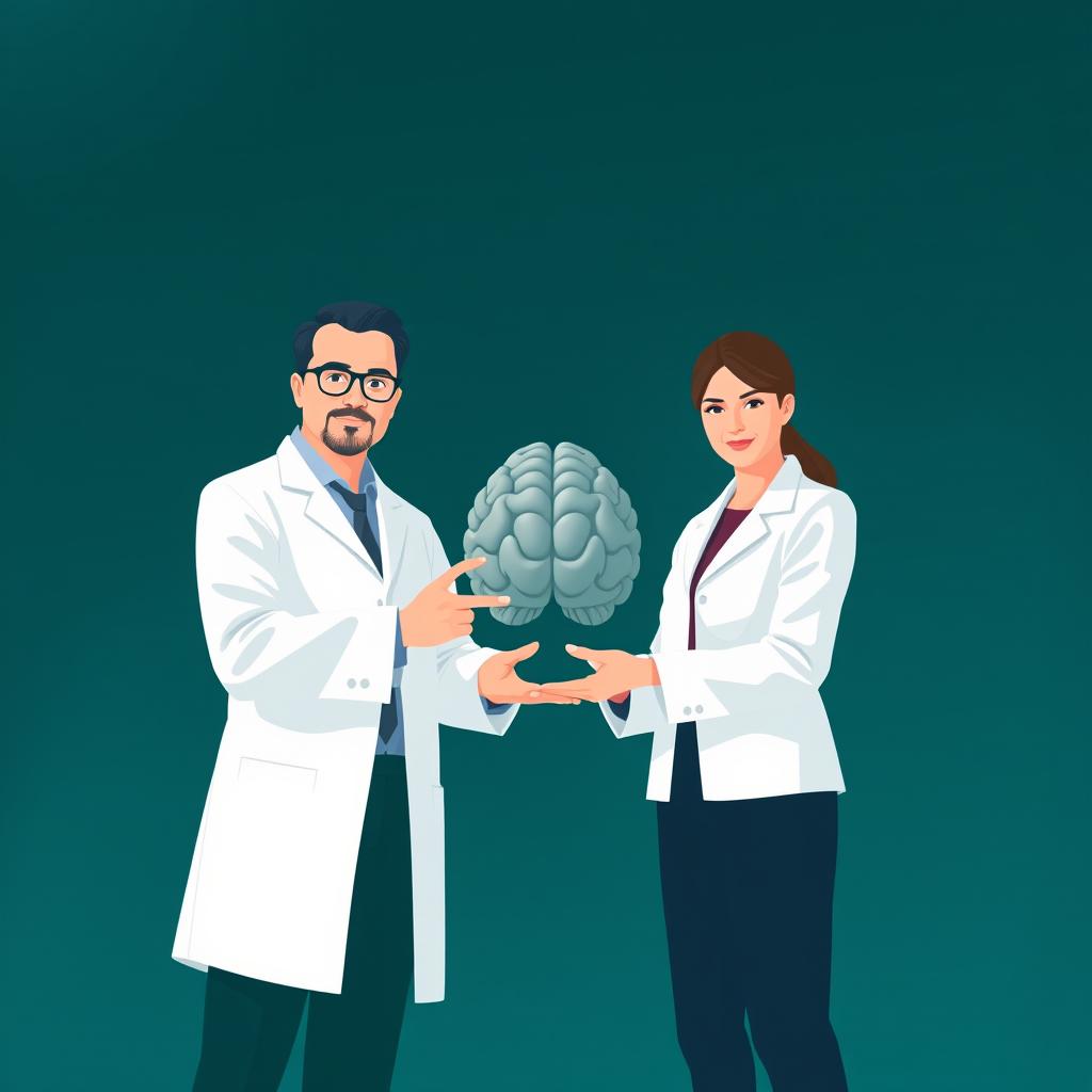 A minimalist image featuring a male professor and a female professor standing confidently, facing the camera with a challenging posture