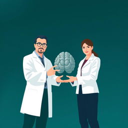 A minimalist image featuring a male professor and a female professor standing confidently, facing the camera with a challenging posture