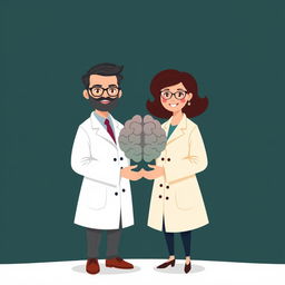 A minimalist image featuring a male professor and a female professor standing confidently, facing the camera with a challenging posture