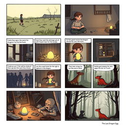 A storyboard consisting of 16 frames depicting the story of 'The Last Dragon Egg'