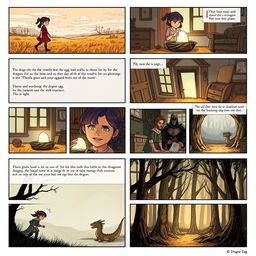 A storyboard consisting of 16 frames depicting the story of 'The Last Dragon Egg'