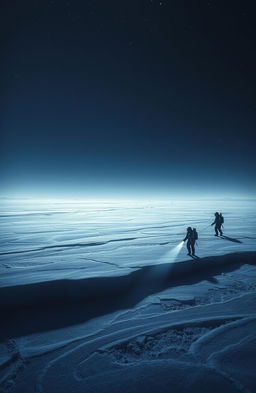 A gripping scene depicting a dark and eerie landscape on Europa, one of Jupiter's moons