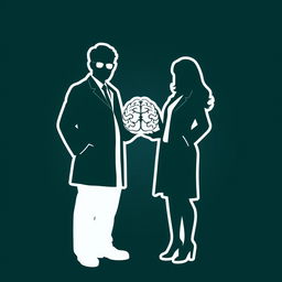 A minimalist image featuring the silhouettes of a male professor and a female professor, outlined with white borders