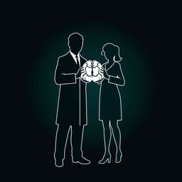 A minimalist image featuring the silhouettes of a male professor and a female professor, outlined with white borders