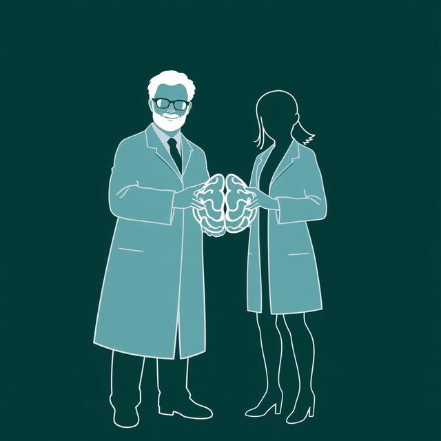 A minimalist image featuring the silhouettes of a male professor and a female professor, outlined with white borders