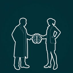A minimalist image featuring the silhouettes of a male professor and a female professor, outlined with white borders