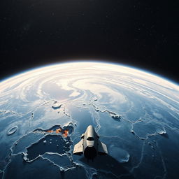 A stunning back cover design for a book about Europa, the moon of Jupiter, viewed from the vastness of space