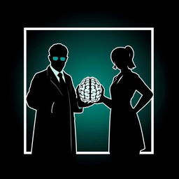A minimalist image featuring the silhouettes of a male professor and a female professor, outlined with white borders