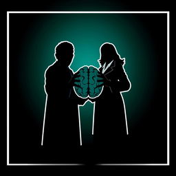 A minimalist image featuring the silhouettes of a male professor and a female professor, outlined with white borders