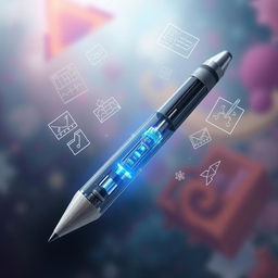 A futuristic, sleek mechanical pencil design, showcasing its intricate interior mechanisms and graphite lead
