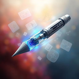 A futuristic, sleek mechanical pencil design, showcasing its intricate interior mechanisms and graphite lead