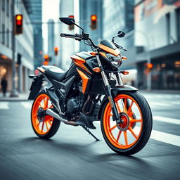 A vibrant and dynamic image of a Yamaha Junoon motorcycle prominently featured against a sleek urban backdrop