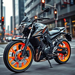 A vibrant and dynamic image of a Yamaha Junoon motorcycle prominently featured against a sleek urban backdrop