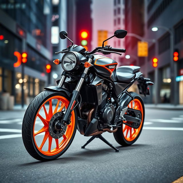 A vibrant and dynamic image of a Yamaha Junoon motorcycle prominently featured against a sleek urban backdrop