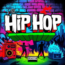A vibrant and dynamic hip hop album cover for a rap music release, featuring bold typography with the album name prominently displayed