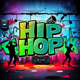 A vibrant and dynamic hip hop album cover for a rap music release, featuring bold typography with the album name prominently displayed