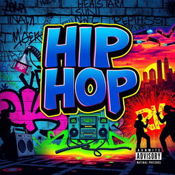 A vibrant and dynamic hip hop album cover for a rap music release, featuring bold typography with the album name prominently displayed