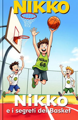An engaging book cover illustration for 'Nikko e i Segreti del Basket'