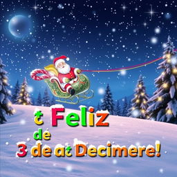 A festive Christmas scene featuring Santa Claus in his sleigh, surrounded by a beautiful snowy landscape adorned with bright, twinkling lights
