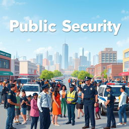 An engaging visual representation of public security, showcasing a vibrant, bustling urban setting with police officers and community engagement