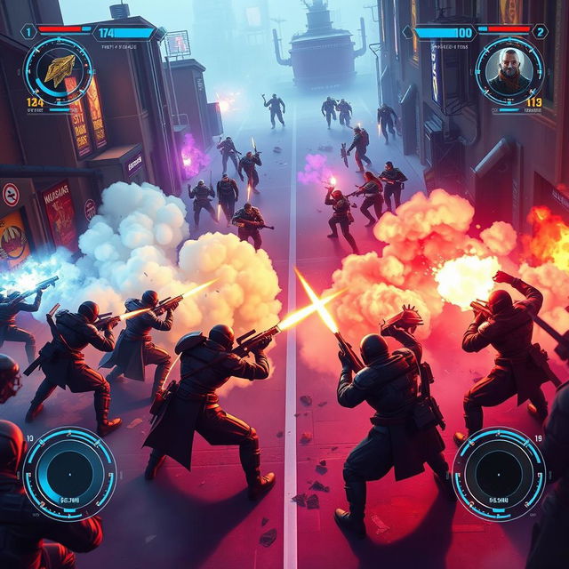 A highly detailed and vibrant depiction of a Valorant gameplay scene, showcasing two teams of various agents strategizing during a ranked match