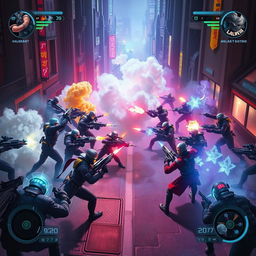 A highly detailed and vibrant depiction of a Valorant gameplay scene, showcasing two teams of various agents strategizing during a ranked match